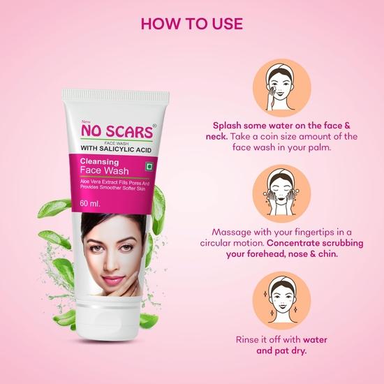 NO SCARS Aloevera Face Wash For Deep Cleansing | Clear Skin, Reduce Acne, Scars For Acne Prone Skin - Men & Women 60Ml (Pack Of 6)