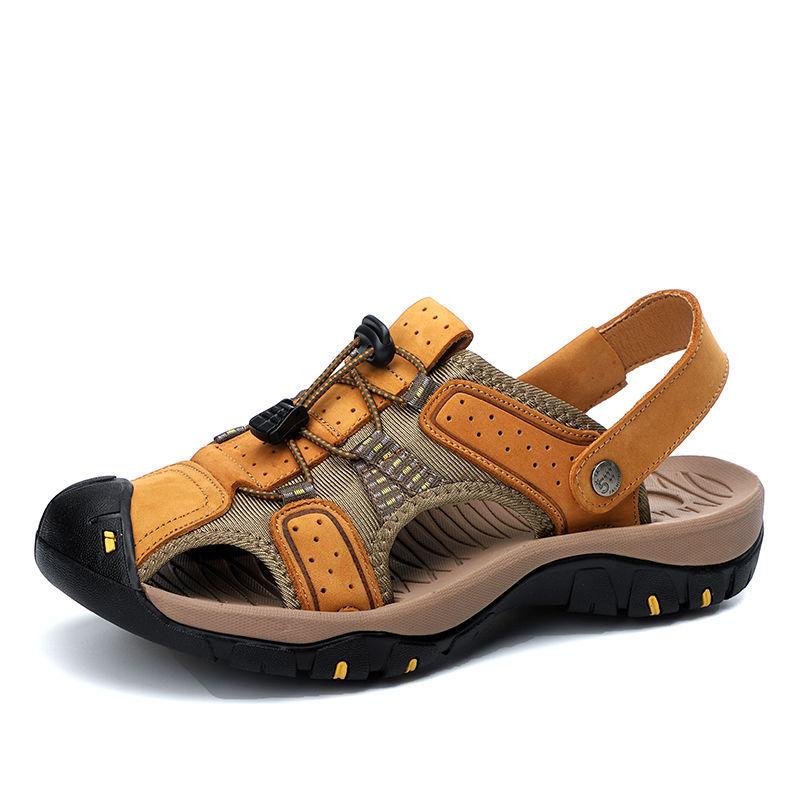 

Summer new sandals men s leather breathable non-slip cool slippers men s bag head casual beach shoes 38