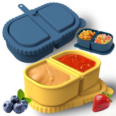 Reusable Silicone Snack Container 2-Compartment Leak-Proof Food Storage Box for Sauces Nuts Dishwasher Safe Snack Storage Box
