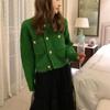 Knitted Cardigan French Vintage Gold Buttons Sweater Women Autumn Winter Luxury Short Straight Coat Knitwear Green Red