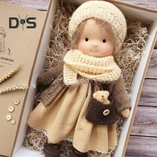 Handmade Waldorf Doll Stylish Clothes Expression Knitted Dolls with Soft Hair Vintage Crocheted Doll Gift for Family Friends Outdoor Travel Home Decor