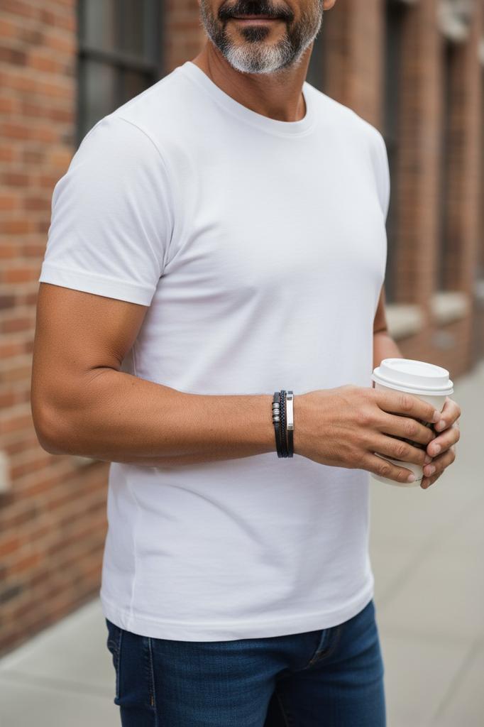 Men' leather bracelet black ethnic rope magnet gift