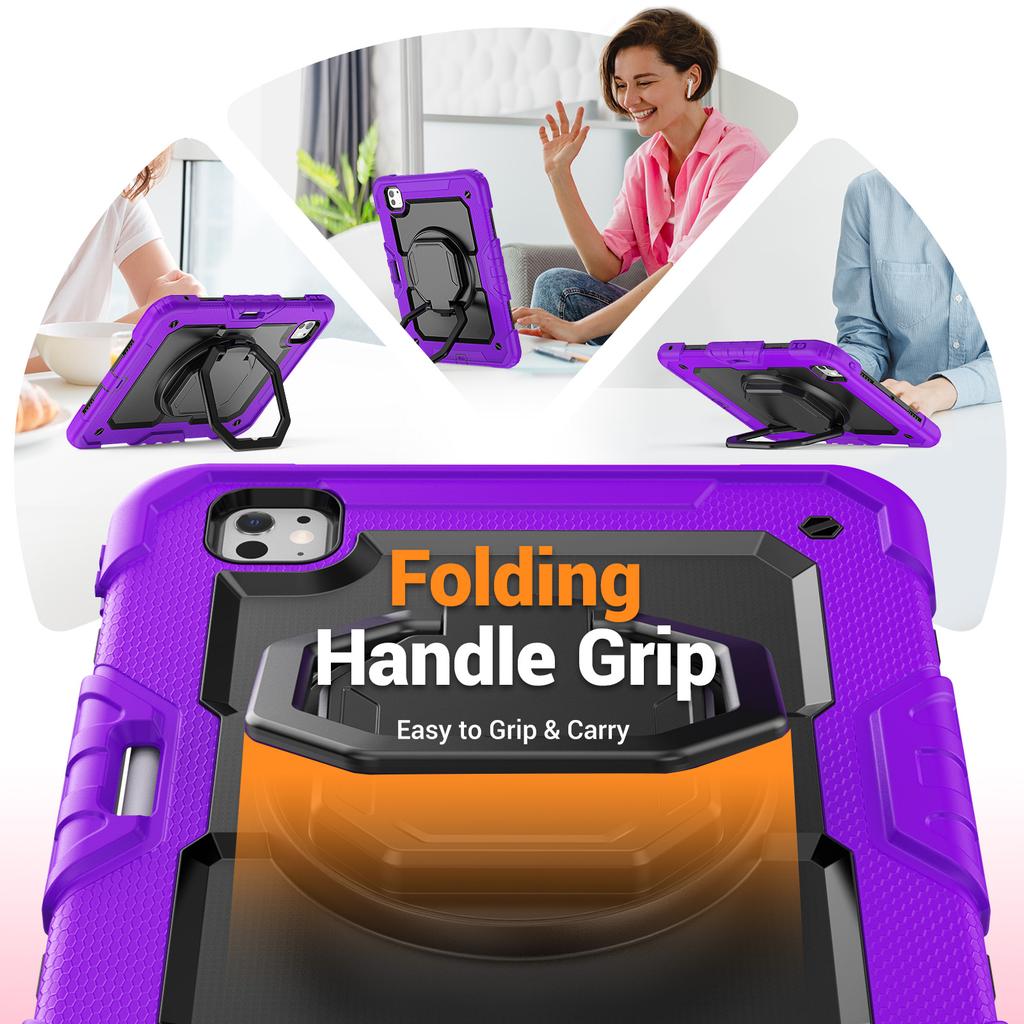 Rotatable Handle Grip Case for IPad Pro 11 2025 M5 2024 M4 A3357 A3358 A3359 A2836 A2837 A3006 Kids Stand Cover Shoulder Strap