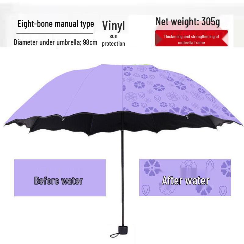 Blooming Umbrella: Korean Style, UV Protection, Lightweight, Durable, Eight Ribs, Black Glue, Waterproof