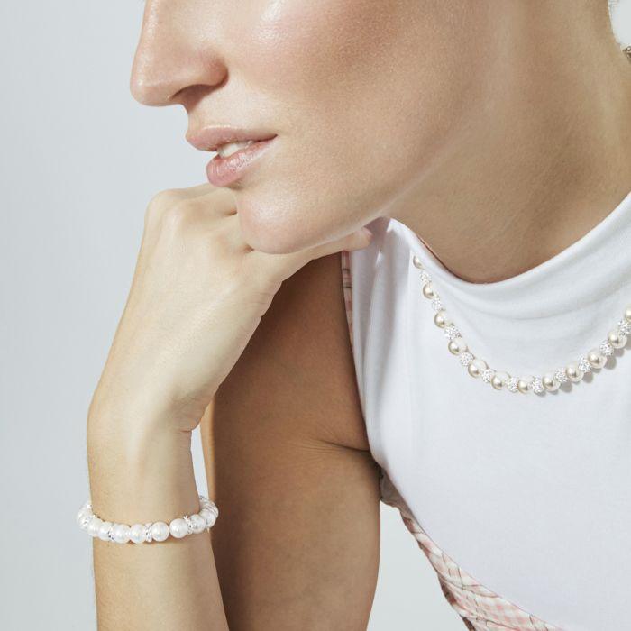 Bracelet - LUXENTER - Clasow - perles blanches - finition argent - femme