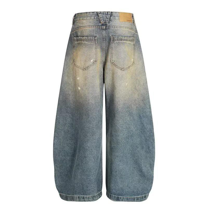 Retro Gewaschen Grau Weiter Bein Jeans Männer Frauen Lockerer Schnitt Streetwear Stil Kollektion