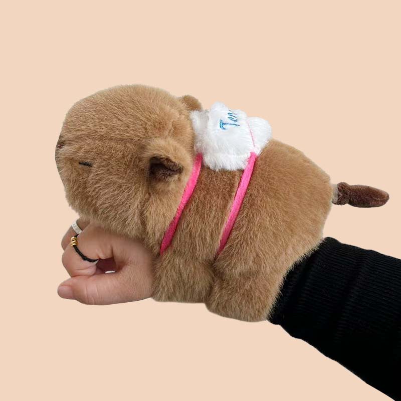 Dolphin Puff Ring Plush Toy Dark Brown Plush Doll Simulation Animal with Bad Hands, Backpack, Tail Can Shake