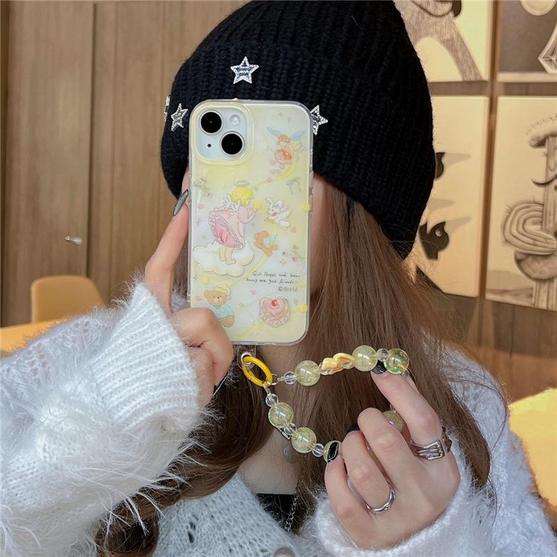 Little Bear Angel Cake iPhone 17 Case with Beaded Chain - Fits 15 Promax, 14, 13, 12