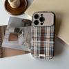 Retro Autumn Winter Brown Imitation Leather Milk Tea Plaid Matte Texture Soft Cover Case for iPhone 11 12 13 14 15 16 17 Pro Max