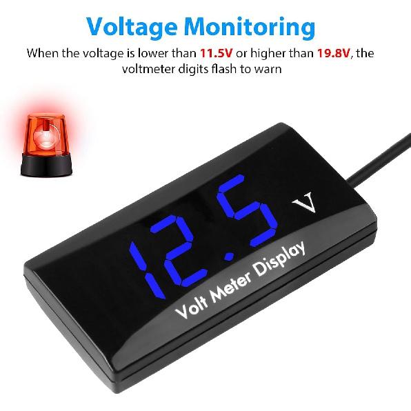 DC 12V Car Digital Voltmeter Gauge, Waterproof LED Display Motorcycle Voltmeter Power Energy Volt Meter Gauge for Trailer Camper Boat Marine Vehicle