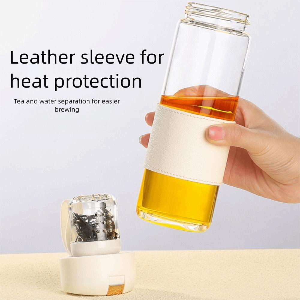 Portable Design Glass Water Bottle High Temperature Resistant Elastic Mechanism Tea Water Separation Cup Tritan Material