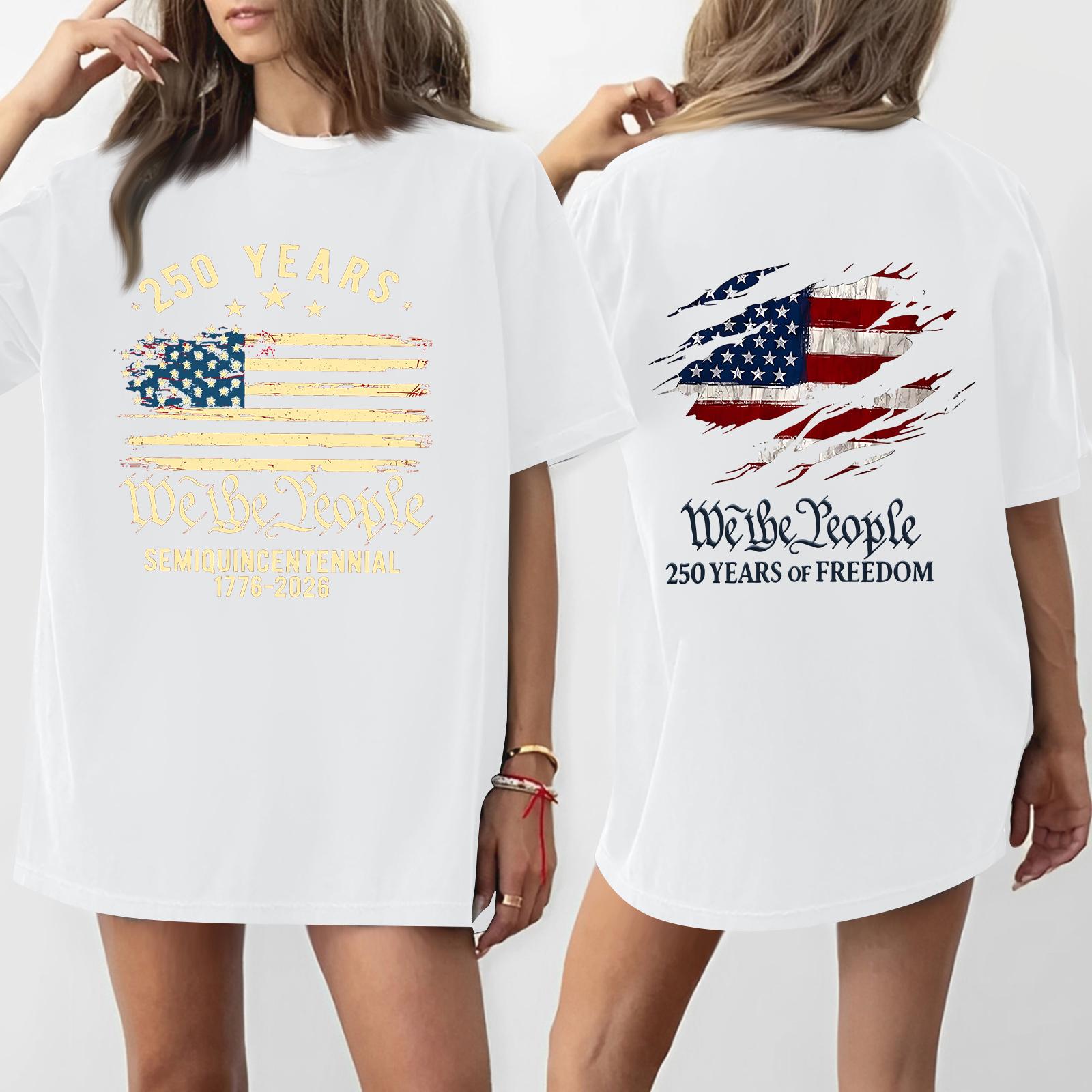 

Women s Casual Independence Day 250 Anniversary Printed T-shirt Round Neck Pullover Short Sleeve Top XL білий