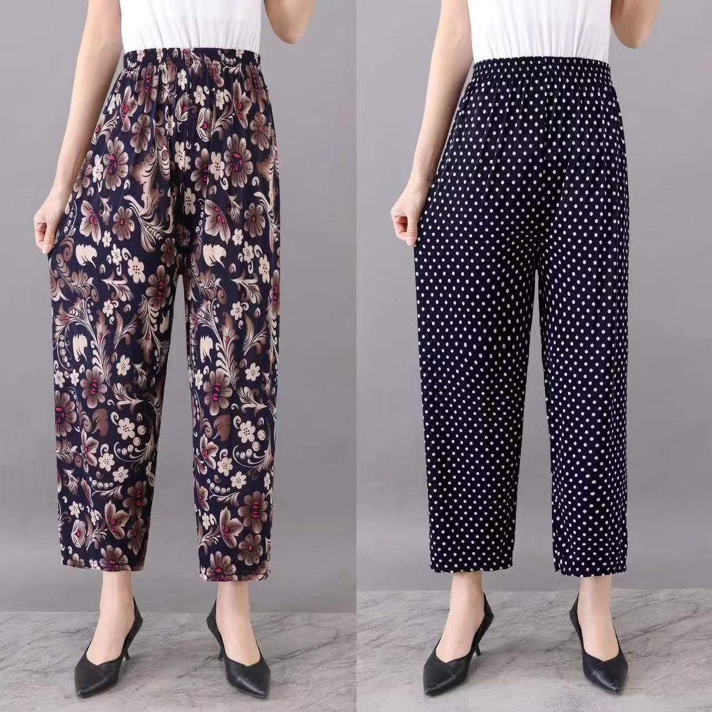 Summer Plus Size Ice Silk Stretch Straight Leg Pants - Loose Slimming High Waist for Women