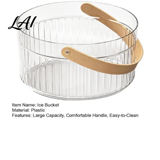 Thickened Ice Bucket with Faux Leather Handle Plastic Beer Wine Cooler Durable for Party Clear Beverage Container Outdoor Picnic Bar KTV