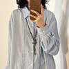 Women's Pleated Single Breasted Shirt Turndown Collar Striped Solid Color Ladies Long Sleeved Shirts Spring Casual Trendy Famale Top