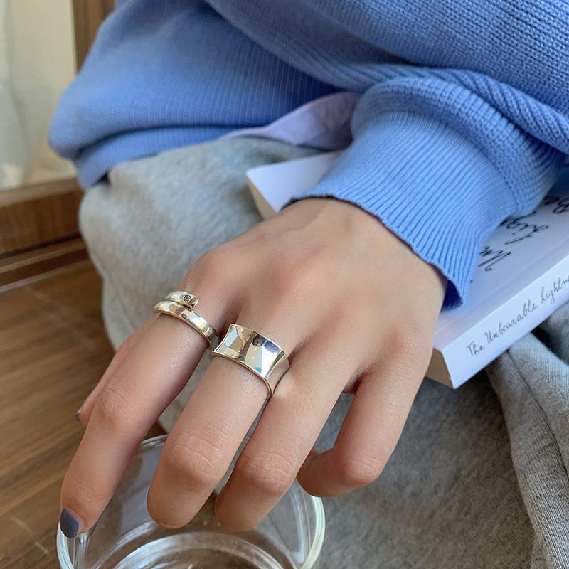 Sterling Stunning 925 Silver Geometric Wide Band Ring For Women Trendy Fashion Jewelry