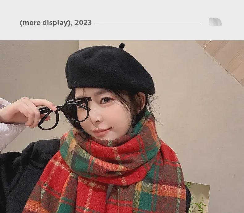 New Year Christmas Red Tassel Plaid Scarf - Women's High-End Warm Winter Korean Shawl