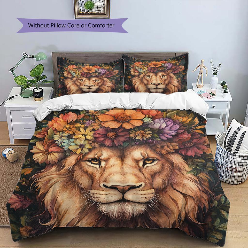 Vintage Animal Pattern Bedding Quilt Set Quilt Cover Pillowcase Home Decoration Gift (1 * Duvet Cover + 2 * Pillowcase, Without Core)