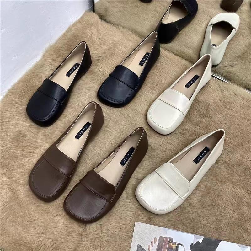 Soft-soled Mother's Shoes for Women Spring Shallow Slip-on Women Flat Shoes Comfortable PU Leather Womens Casual Walking Shoes