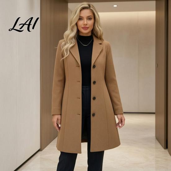 Single Breasted Coats Notch Lapel Collar Long Coat for Women Sleeves Women Casual Blazer Jacket Slim Fit Solid Color Outerwear Fall Winter Jacket