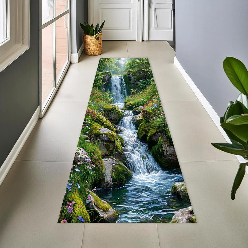 2D Gebirgsbach Teppich Rutschfeste Fußmatte Realistischer Landschaftsteppich Perfekt für Heimdekoration Flur Wohnzimmer Schlafzimmer