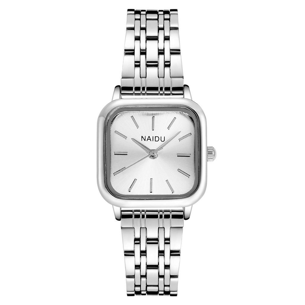 Women s Trendy Square Dial Quartz Watch with Simple Scale and Steel Band