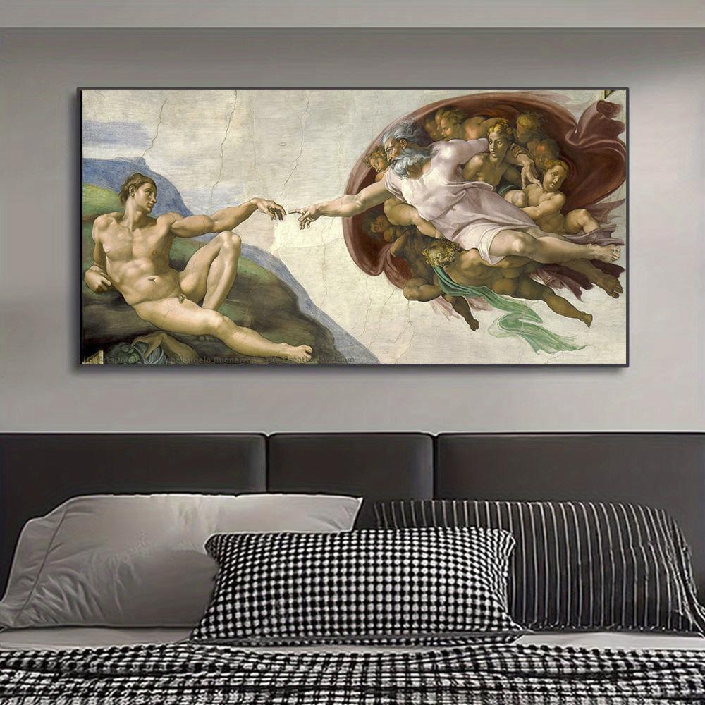 Sistine Chapel Ceiling Fresco of Michelangelo, Creation of Adam Poster Print on Canvas Wall Art Picture for Living Room Decor