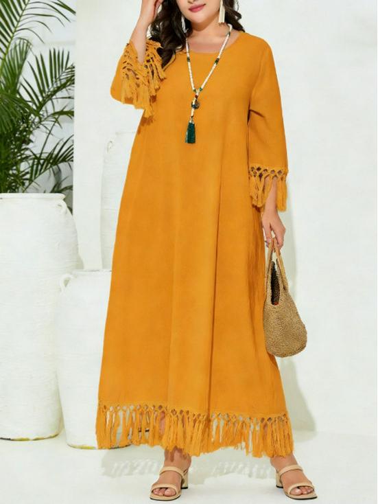 Plus Size Orange Tassel Dress - Middle Eastern Muslim Holiday Robe 4XL жёлтый