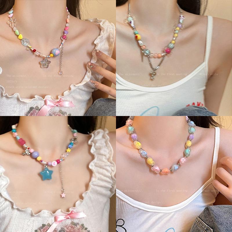 Candy Colorful Beaded Star Tassel Necklace