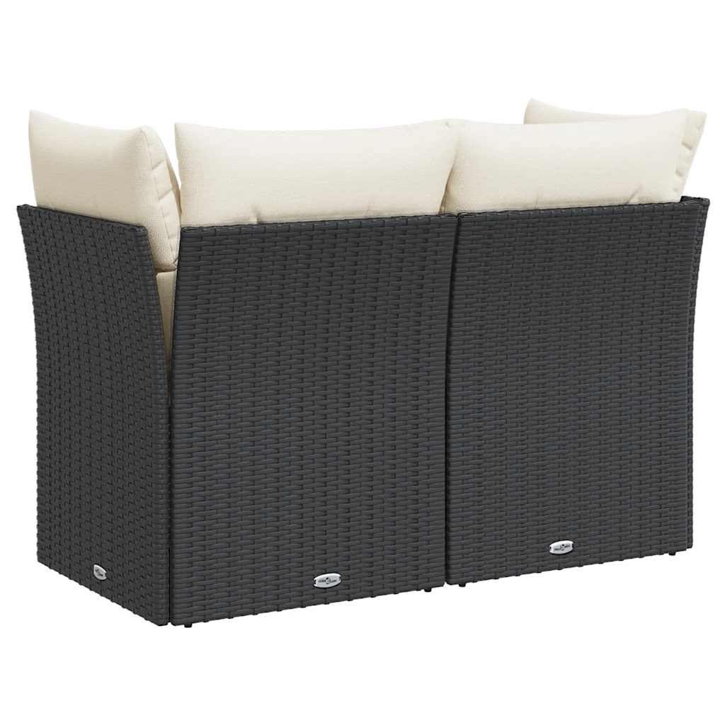Vidaxl Garden Sofa With Cushions, 2-Seater, Black, Poly Rattan