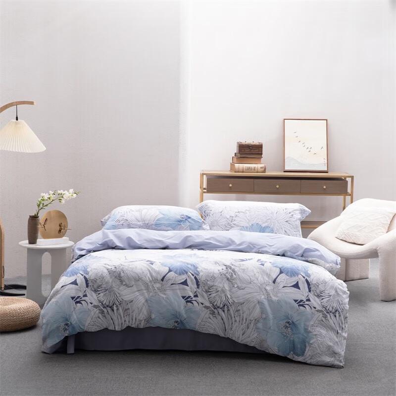 Shuixing Ink Blue Floral Pima Cotton 4-Piece Bedding Set