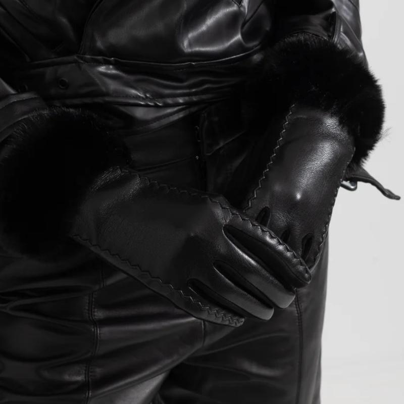 Warm Gloves Winter Leather Women's Gloves Outdoor Cold Winter Gloves with Fur Cuffs for Women