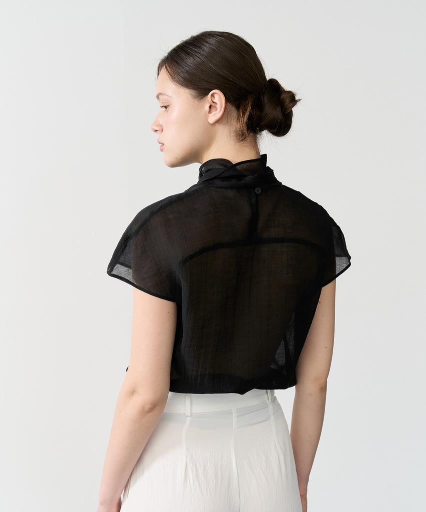 BIBYSEOB High-Neck Scarf Half Blouse Black [T62]