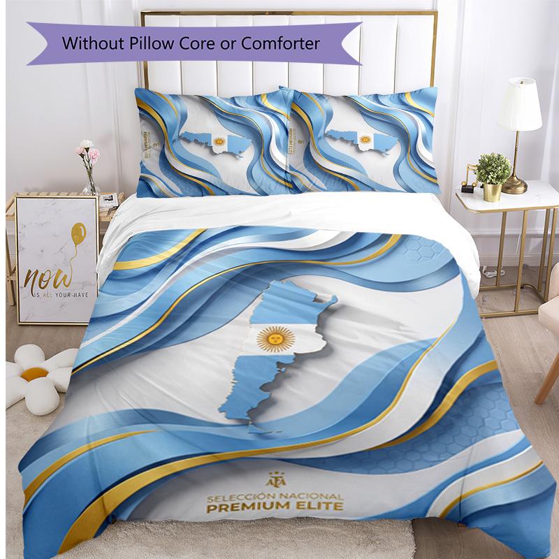 Set Biancheria da Letto Stampata Calcio Argentina 3 Pezzi Copriletto Traspirante Accogliente come Regalo per Inaugurazione Casa o Festa