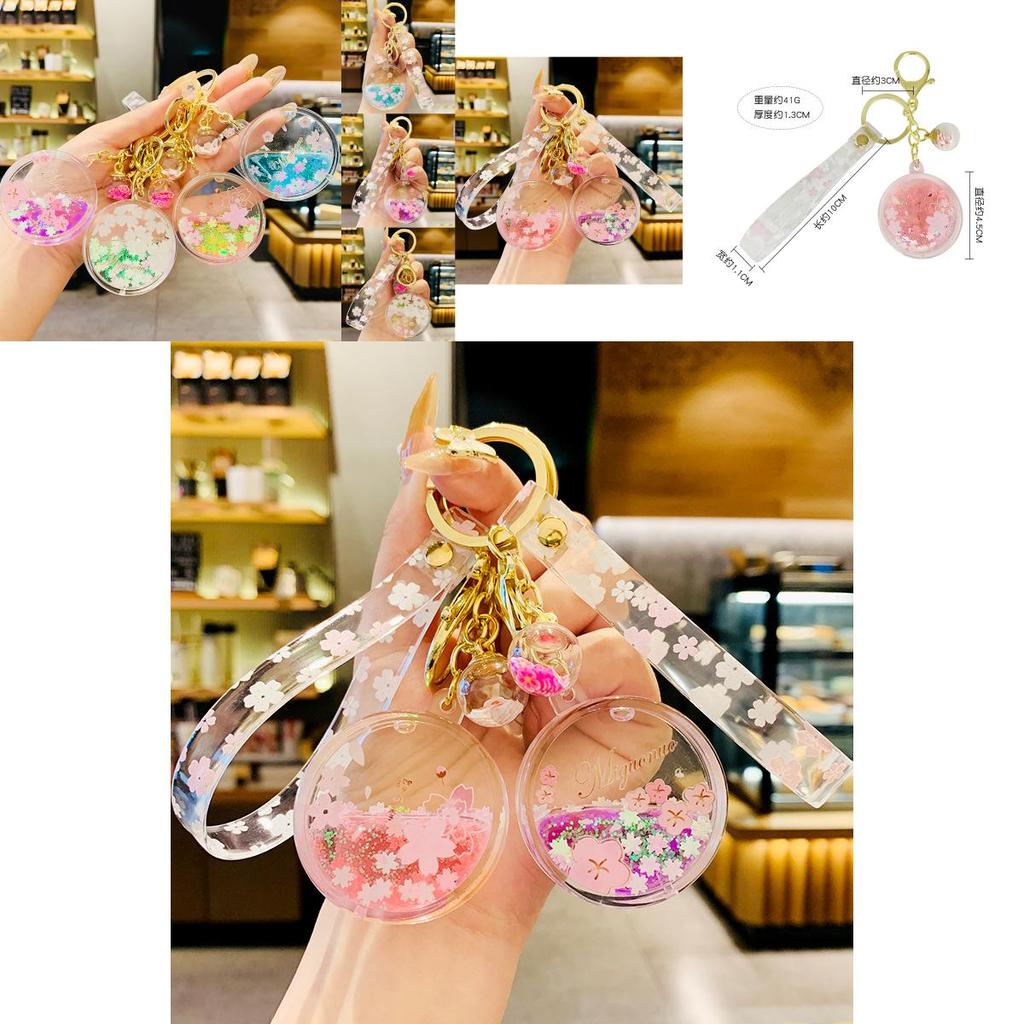 Cute Sakura Liquid Keychain Bag Charm Adorable Acrylic Accessory Birthday Gift
