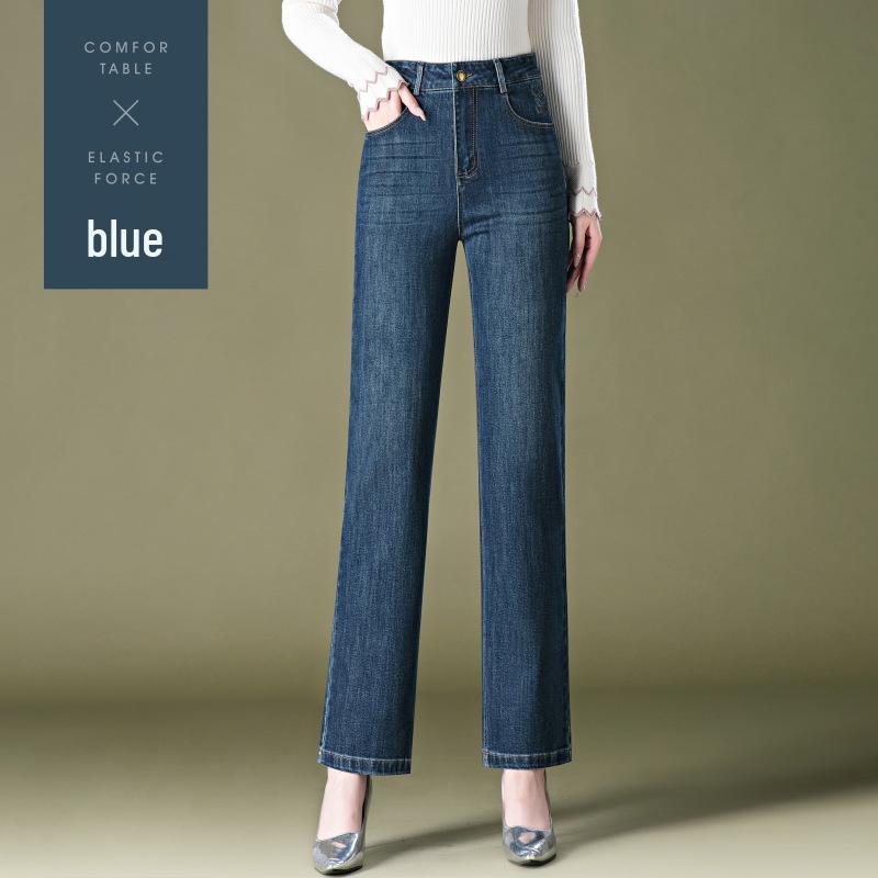 

1095 Embroidered Straight-Leg Mom Jeans for Middle-Aged Women - Wide-Leg, Loose Fit, Perfect for Autumn 33 синий