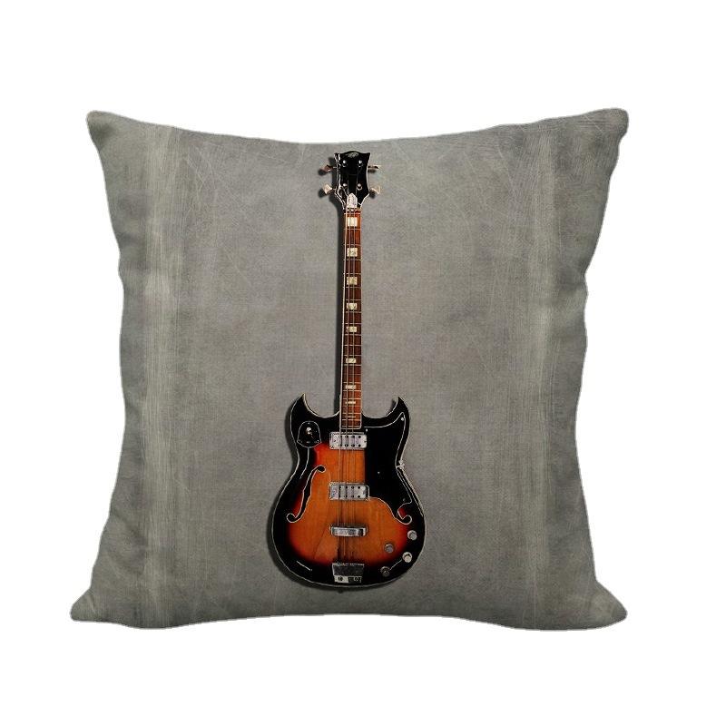 Guitar And Bass Instrument Series Pattern Digital Printing Short Plush Pillow Covers For Sofa Office Cushion Cover Home Goods