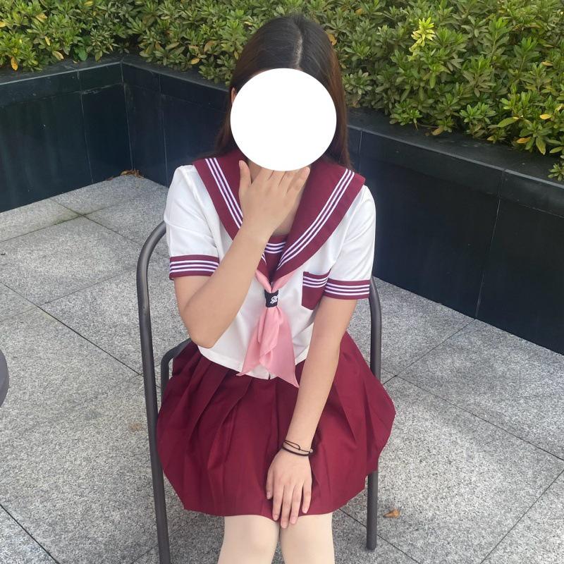 Authentic Japanese Sailor Suit: Red Collar, White Three-Stripe Academy Style School Uniform Costume Set for Women