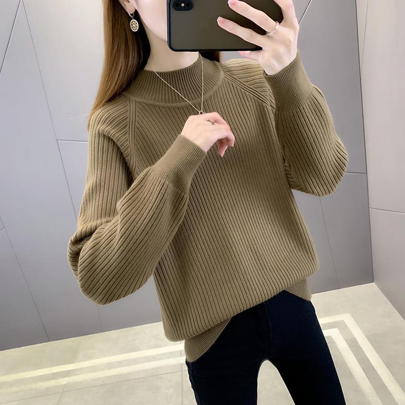 Stylish and Simple Versatile Semi-turtleneck Knitted Sweater with Inner Top Women's Autumn and Winter New Solid Color Pullover Sweater Bottoming Shirt