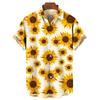 Camicia a Maniche Corte con Stampa Girasole, Camicia Casual Botton-Up per le Giornate Estive