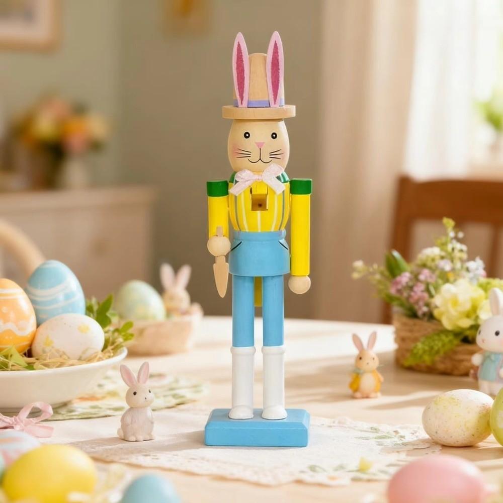 Cute Wooden Bunny Statue Handmade Easter Rabbit Ornament  Table Centerpiece