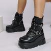 2025 New Women's Fashion Boots Round Toe Platform Sole Wedges Metal Buckle Short Boots Fashion Punk Style Plus-size Women Boots