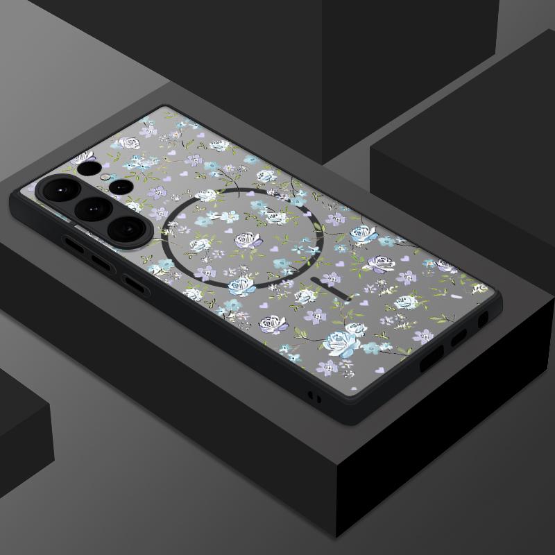 Highend Luxury Quality Flowers Print Magnetic Case For Samsung Galaxy S25 S24 S22 S23 Ultra S22 Plus S21 S20 S24 FE For Magsafe Matte Hard Cover