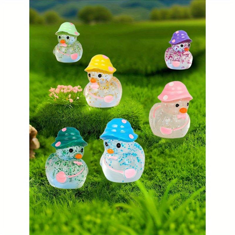 Patos Luminosos Flash Mini, Pato em Miniatura com Chapéus, Decoração de Jardim de Fadas Fluorescente, Animais Fofos Micropaisagem
