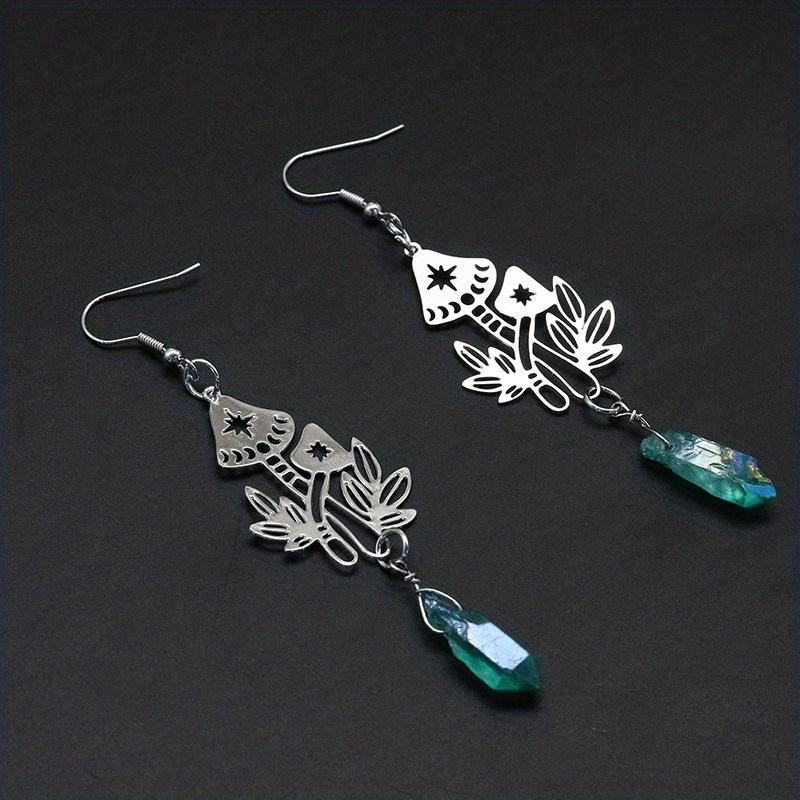 Hohler silbriger Pilz, unregelmäßiges künstliches Kristall-Design, baumelnde Ohrringe, elegant, niedlicher Stil, Legierung, Schmuck, täglich, lässig