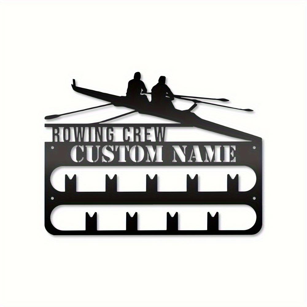 Steel Rowing Wall Decor Oarsman Gift with Hooks Personalized Metal Rowing Trophy Holder Team Display