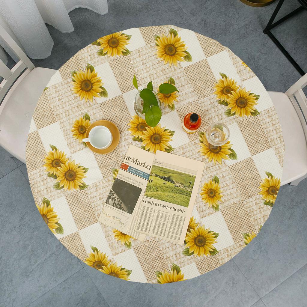 Round Table Cover Elastic Edged Round Tablecloth Flannel Backed Table Pad PVC Table Cover for Home Decor Table Protection