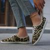 Leopard Print Women's Flat Sneakers | Casual Lace-Up Slip-On Shoes with Round Toe, Soft Fabric Upper, PVC Sole, Ideal for Spring and Summer