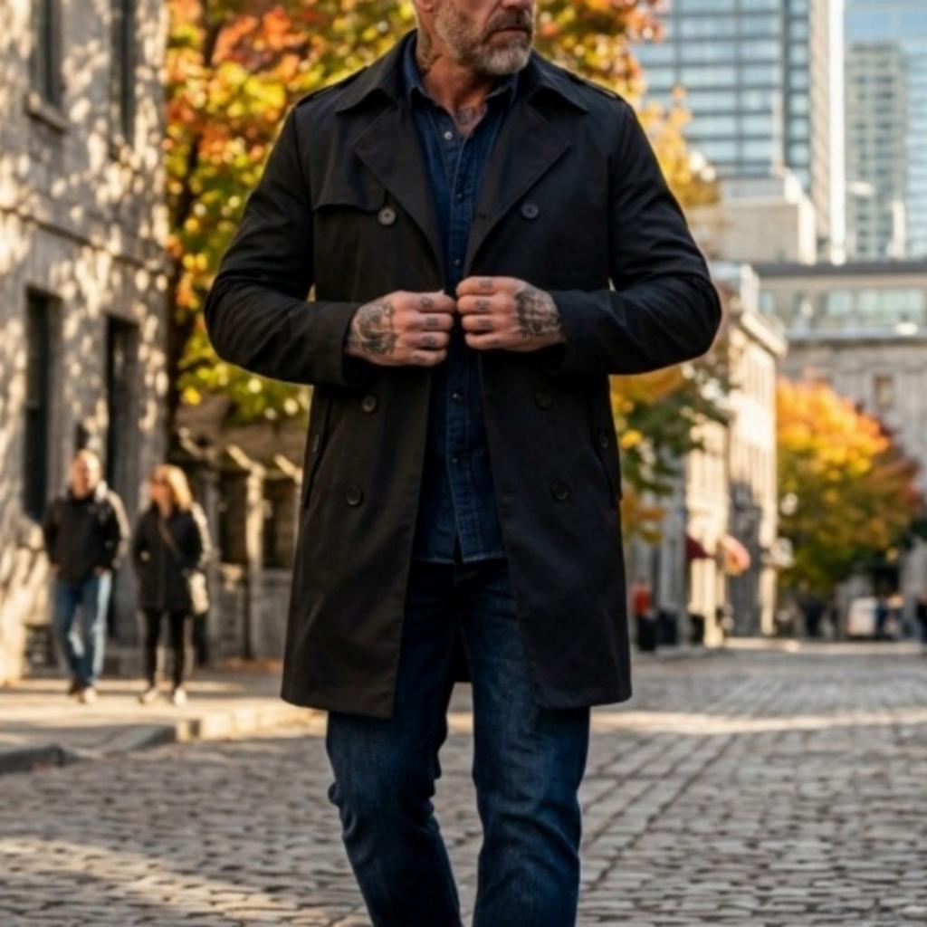 New Double Breasted Mid-length Men's Thin Windbreaker Jacket, Casual Open Front Outerwear for Spring Autumn, European American Style