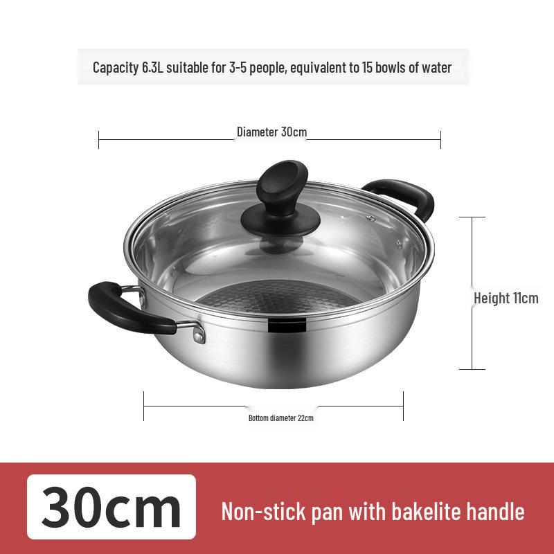 Double Flavor 304 Stainless Steel Hot Pot with Handles - Large Capacity for Clear Soup & Spicy Pot, Induction Cooker Compatible